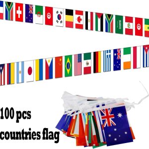 【Online】 World Flags International Flags 100 Countries Hanging String Flags Bunting Pennant Banner for Sports School Club Bangladesh (New)