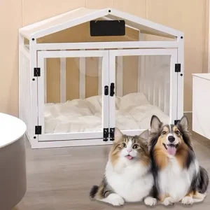 Wooden Transparent Pet House with Double Doors Indoor Dog Cat Crate Fence Stable Safe Houses for Small To Medium Cats Dogs Bangladesh (New)
