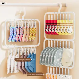 〔W〕Multi-clip Sock Drying Rack Multi-functional Removable Space-saving Socks Underwear Baby Saliva Towel Household Storage Rack Bangladesh (New)