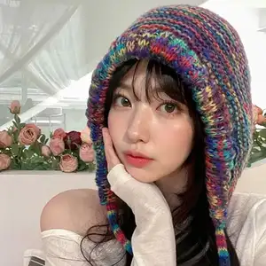 Women's Vintage Stripe Beanie Japanese Gradient Wool Knit Hat, Handmade Crochet Winter Bucket Hat, Thick Warm Soft Unisex Cap Bangladesh (New)