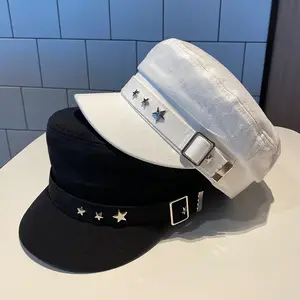 Women's Beret Black Star Hat Spring and Autumn Winter British Retro Fashion New Sea Military Style Korean Caps mother hats Bangladesh (New)
