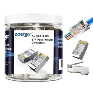 ZoeRax 100pcs Shielded RJ45 CAT5 CAT6 Pass Through Connectors -Modular Plugs Gold Plated 3 Prong 8P8C Ethernet Ends 1.1mm Bangladesh (New)