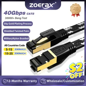 ZoeRax Cat8 Ethernet Cable 40Gbps 2000MHz Cat 8 RJ45 Network Lan Patch Cord for Router Modem Internet RJ45 Ethernet Cable Bangladesh (New)