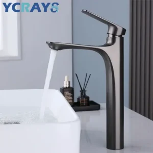 YCRAYS Brass Water Plating Gray Bathroom Sink Faucet Single Handle Brushed Gold Deck Mounted Wash Basin Tap Hot And Cold Mixer Bangladesh (New)