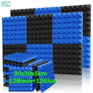 YUNXI 12Black+12Blue 30x30x5cm Acoustic Foam Panels Pyramid Sound Proof Treatment Studio Sound Absorbing Soundproof Wall Panels Bangladesh (New)