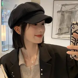 Women Vintage Corduroy Beret Cap Autumn Winter Solid Color Octagonal Newsboy Artist Cap Female Girl Windproof Painter Peaked Hat Bangladesh (New)