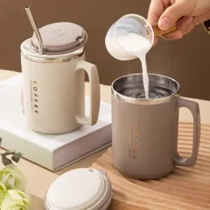 WORTHBUY Double-layer Coffee Cup With Spoon&Straw Milk Coffee Mug Portable Insulated Anti Scalding 304 Stainless Steel Water Cup Bangladesh (New)