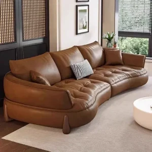 Wood Brown European Sofas Waterproof Armrest Luxury Floor Lounges Couch Puffs Nordic Designer Divani 2 Posti Unique Furniture Bangladesh (New)