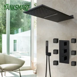 YANKSMART Bathroom Shower Faucet Rectangle Shower Head 3-Ways Valve Rainfall & Waterfall Bathtub Hot and Cold Mixer Water Tap Bangladesh (New)