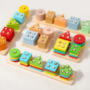 Wooden set of post building blocks baby fine motor toddler early education geometric shape matching color cognition classificati Bangladesh (New)