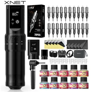 XNET F1 Wirless Tattoo Machine Pen Full Kit 20pcs Cartridges 7 Stroke Custom Motor Makeup Tattoo Pen Basic Set For Tattoo Bangladesh (New)