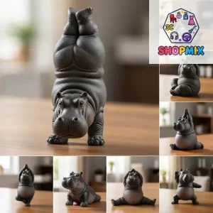 Yoga Master Hippo Statue Handcrafted Resin Hippopotamus Figurine Hippo Figurine Yoga Statue Meditation Hippopotamus For Home Bangladesh (New)
