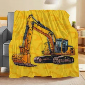 Yellow Excavator Blanket Construction Truck Kids Bedding Soft Fleece Throw Home Decor Gift for Boys Engineering Theme Bangladesh (New)