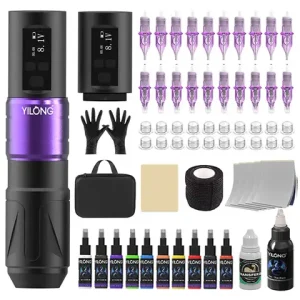 Yilong Tattoo Kit Wireless Two Battery High Power Tattoo Pen Kit For Permanent Makeup Tattoo Machine Kit Full Tattoo Gun Kit Bangladesh (New)