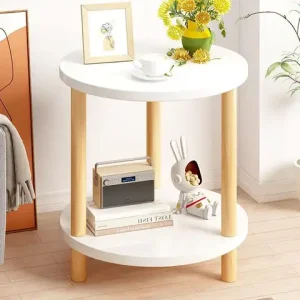 Wooden Modern Round Square Bedside Table Double-Layer Nightstand Home Office Bedroom Living Room Sofa Side Table Coffee Table Bangladesh (New)
