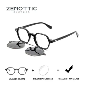ZENOTTIC Fashion Magnetic Clip On Prescription Glasses Polygon Acetate Frame for Men Women Sun Glasses Attachment Myopia Lenses Bangladesh (New)