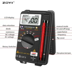 ZOYI VC921 Handheld Pocket Digital Multimeter 3 3/4 Inch Capacitance Resistance Frequency Tester Personal Mini Meter Bangladesh (New)