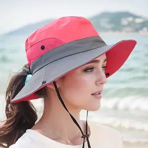 Women's Dual-Tone Sun Hat with Ponytail Hole - Breathable Mesh Waterproof Wide Brim for Beach & Fishing for Spring, Summer Bangladesh (New)