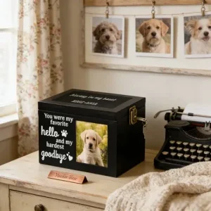 Wooden Pet Urn with Photo Frame Handcrafted Memorial Box for Dogs Cats Ashes Storage Rustic Natural Wood Keepsake Casket Bangladesh (New)
