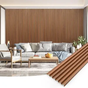 Wood Slat 104'' x 6.7'' WPC Soundproof 3D Panels for Interior Wall Decor 8 Pack Fluted Textured Panel Wall Slats Teak Bangladesh (New)
