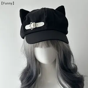 〔Funny〕 Cat's Ears Harajuku Gothic Lolita Beret Y2K Girls' Steampunk Punk Zipper Handmade Sun Hat Cap Bangladesh (New)