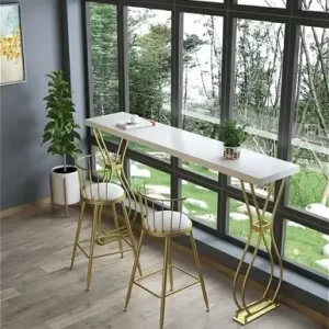（VIP1999）Luxury Solid Wood Bar Table Home Milk Tea Shop Wall Long Table High Table Wrought Iron Chair Combination Bangladesh (New)