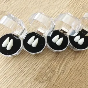1 Pair Vampire Teeth Fangs Dentures Props Halloween Costume Props False Teeth Solid Glue Denture Adhesive Halloween Party Decor Bangladesh (New)