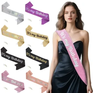 [Birthday Party Polyester Sash Accessory] 1pc 'It'S My Birthday' Sash Ribbon And 1 pearl pin,Suitable for Birthday, Celebrations Bangladesh (New)