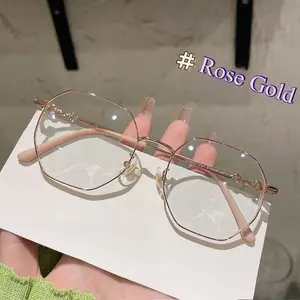 0 -0.5 ~ -6.0 Prescription Myopia Glasses Anti Blue Light Flat Glasses Polygonal Metal Frame Myopia Glasses Bangladesh (New)