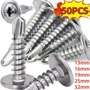 #8 M4.2 50Pcs SUS410 Stainless Washer Screws Self-tapping Flat Head Screw Fastener High-Strength Quick Self-Drilling Hardware Bangladesh (New)