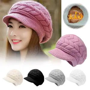 Women's Winter Solid Color Warm Knitting Loose Beret Leisure Ski Cap Korean Version Beret Plus Velvet Thick Knitting Ear Cap Bangladesh (New)