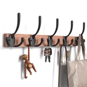 Wooden Coat Rack Wall Mount with 5 Hooks Home Decor Entryway Wall Hooks Coat Hanger for Hanging Towel Clothes Hat Key Holder Bangladesh (New)