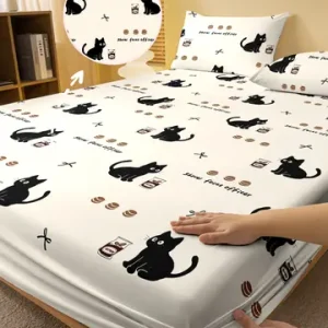 1 Cartoon Cute animal Cat printed matte Fitted Sheet, bedroom printed bed cover, bedding (excluding pillowcases) Bangladesh (New)