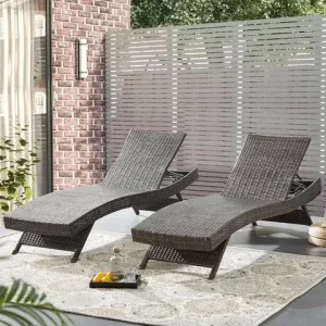 y Outdoor Lounger Set of 2, Patio Double Chaise, Lawn Sunbathing Chairs, Wicker Outdoor Lounger Bangladesh (New)