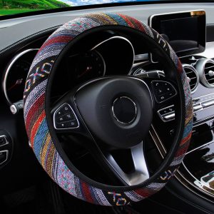 1 linen breathable fabric Bohemian style automotive supplies without inner ring steering wheel cover fits 14.5-15 inches Bangladesh (New)