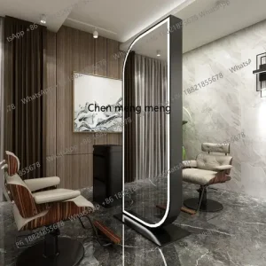 X High-definition stainless steel barber mirror with light for hair salon, single and double-sided floor mirror Bangladesh (New)