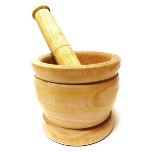 Wooden Garlic / Spices / Herbs Smasher Crusher-Round Bowl 5 inchi Bangladesh (New)