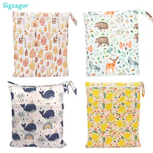 [Sigzagor]Wet Dry Bag With Two Zippered For Baby Diapers Nappies Waterproof Reusable 36cmx29cm Bangladesh (New)