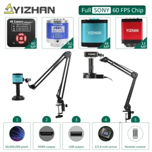 YIZHAN 60MP 48MP 4K Electronic Digital Microscope For Soldering 1080P HDMI VGA USB Industrial Camera 150xLens FoldBracket Remote Bangladesh (New)