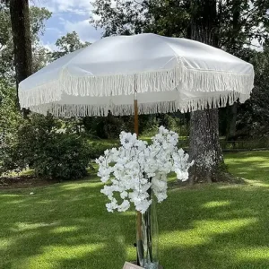 #For 7ft Patio Umbrella with Fringe Outdoor Tassel Umbrella UPF50+ Premium Steel Pole and Ribs Push Button Tilt, Gazebo& Bangladesh (New)