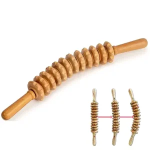 Wooden Roller Massage Stick Handheld Gear Tool 12 Wheel Rolling Tool Bendable Roller Trigger Point Made Of Pure Natural Wood Bangladesh (New)