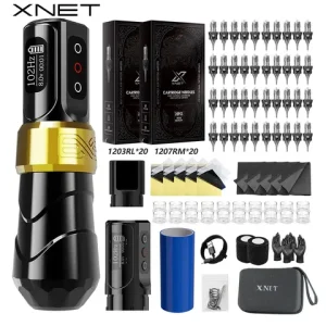 XNET FLUX MAX Wireless Tattoo Machine Kit Rotary Tattoo Pen 2400mAh Battery 40Pcs Mixed Tattoo Cartridges Set for Tattoo Art Bangladesh (New)