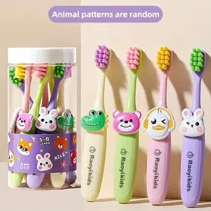 1 Bucket of 8 Cartoon Animal Toothbrushes, Children's Toothbrushes with Soft Bristles, Dental Oral Care for Babies Aged 2-3-4-5-6 Years, Training Toothbrushes, Soft Bristles for Cleaning Teeth and Protecting Gums, Children's Oral Care, Manual Toothbrushes, Family Oral Cleaning Tools, Random Patterns, 1 Bucket of 8 Pieces, Multi-Color Bangladesh (New)