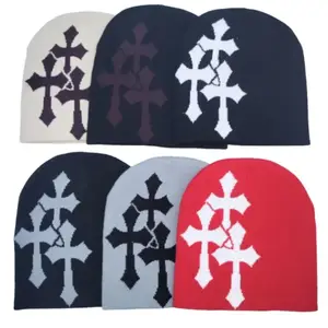Y2K Knitted Crucifix Jacquard Beanies Women Men Popular Hip Hop Hat Outdoor Warm Sports Knitted Hat Trendy Street Knitted Hat Bangladesh (New)