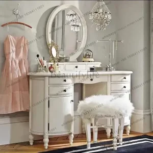 yj21 Modern Mirror Dresser Eithe Girl Makeup Luxury Women Wooden Dressing Table Storage White Large Coiffeuse Nordic Home Furnit Bangladesh (New)