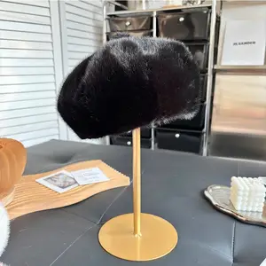 Women's Faux Fur Beret Hat Thickened Warm Autumn Winter French Style Artist Painter Cap Casual Adjustable Plush Beanie Bangladesh (New)