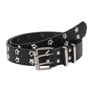 Women y2k Star Eye Rivet Belt Double Row Hole Belt Punk Waist Strap Hollow Out PU Leather Jeans Decorative Fashion Waistband Bangladesh (New)