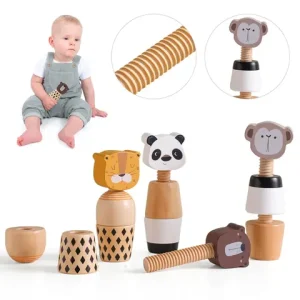 Wooden Toys Baby Montessori Board Games Wooden Blocks Education Baby Toy 0-12 Months Screw Knob Toy Cartoon Wooden Toys for Baby Bangladesh (New)