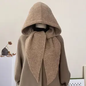 Womens Ribbed Knitted Skullies Hat with Scarf Stylish Solid Color Hooded Scarf for Winter Spring Fall Bangladesh (New)