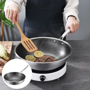 Work on Stainless Steel Wok Traditional Kitchen Cookware Accessories Nonstick Honeycomb Frying Pan Household Non-stick Bangladesh (New)